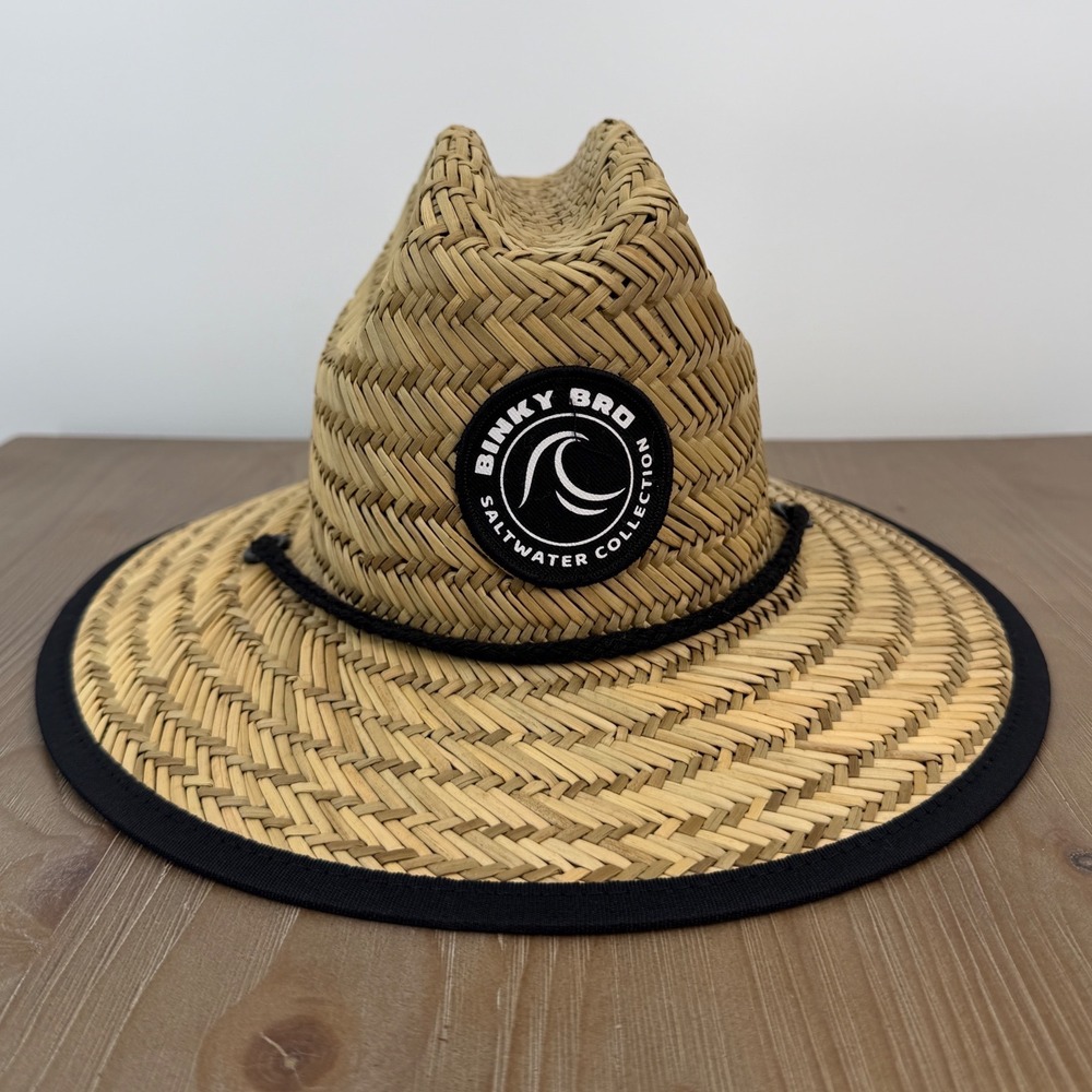 Binky Bro Straw Sun Protection Straw Hat Adjustable Strap Infant Pineapple Logo